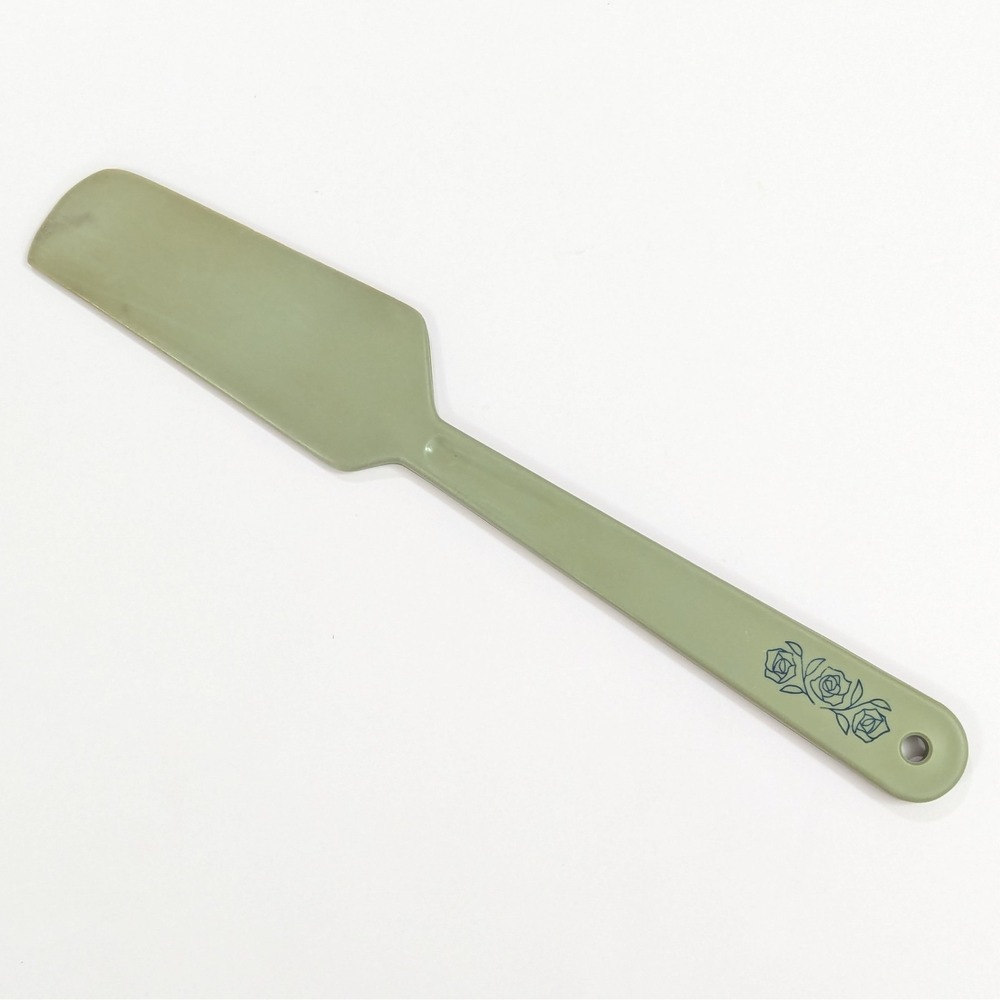 Vintage NORPLAC Nylon Serving Utensils Spatula Spreader Green w/Blue Roses